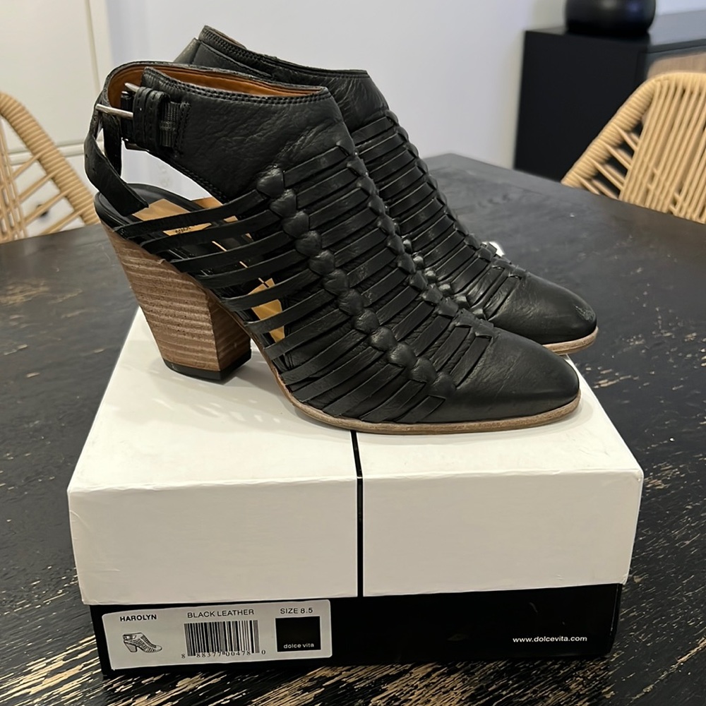 Dolce Vita Harolyn Black Leather Cage Ankle Booties